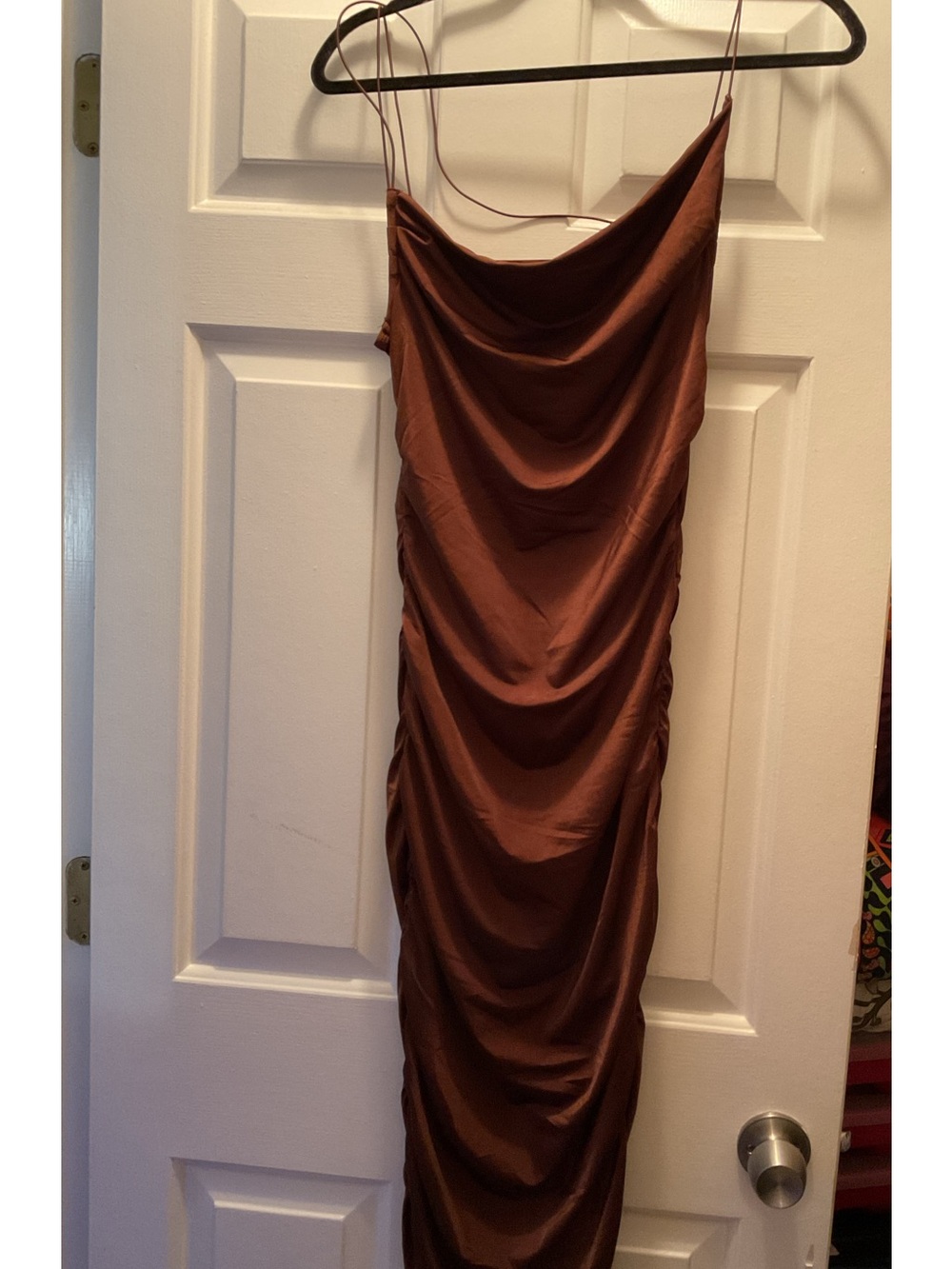 SHEIN Brown Satin Cowl Maxi Slip Dress